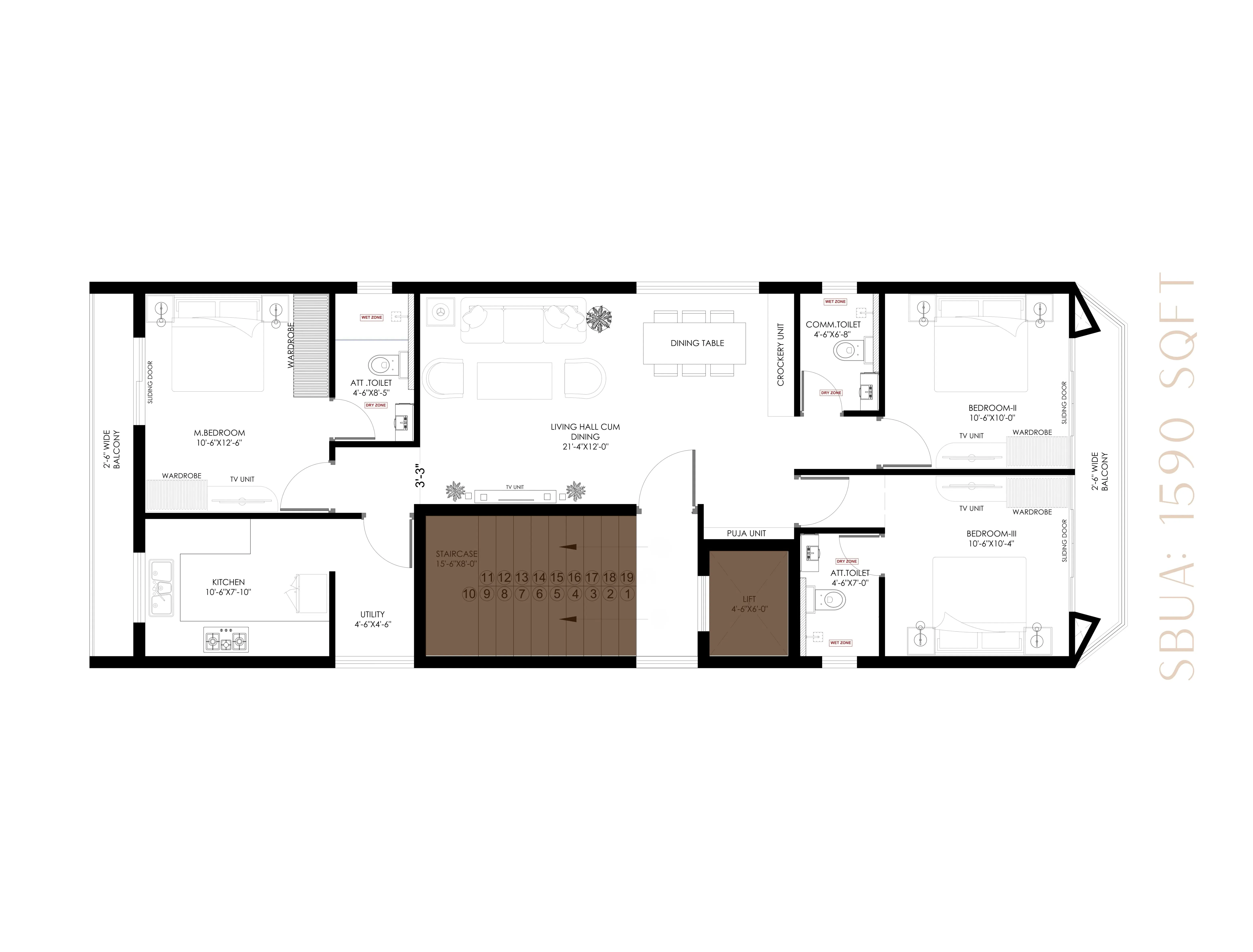 3 BHK floor plan